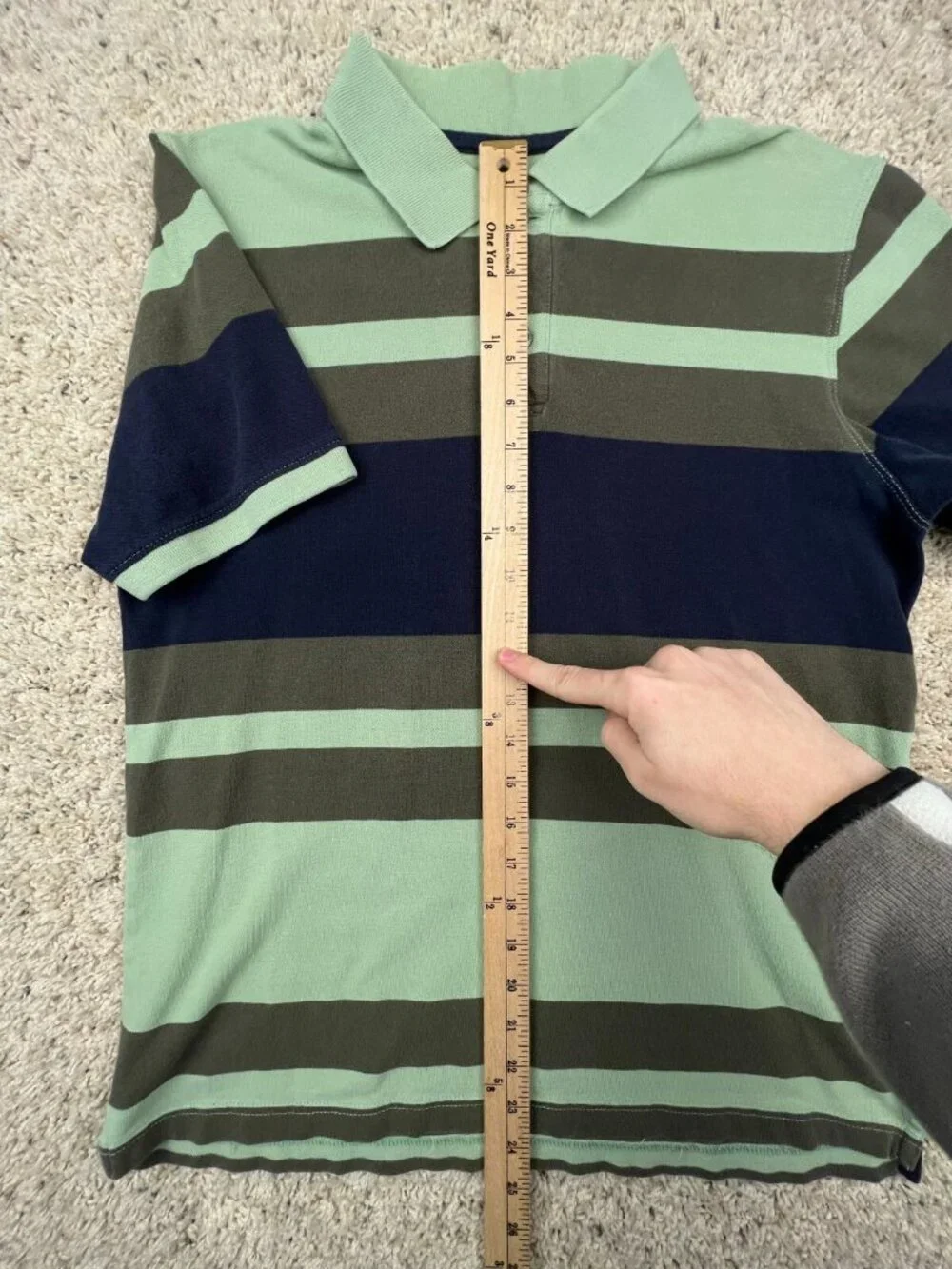 Banana Republic Polo Shirt Mens Medium Green Brown Striped Short Sleeve Casual
